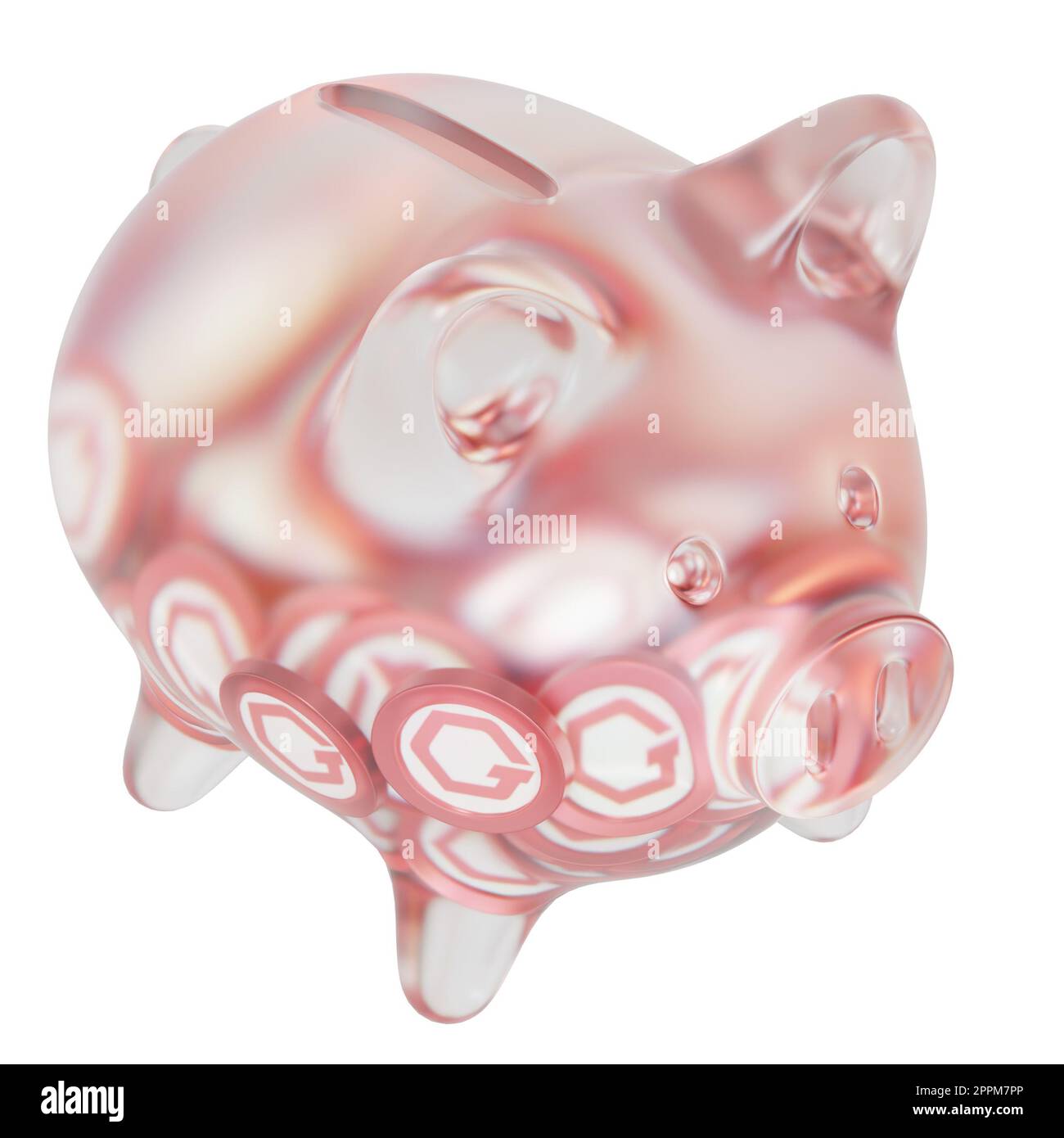 GateToken (GT) Clear Glass piggy bank with decreasing piles of crypto ...