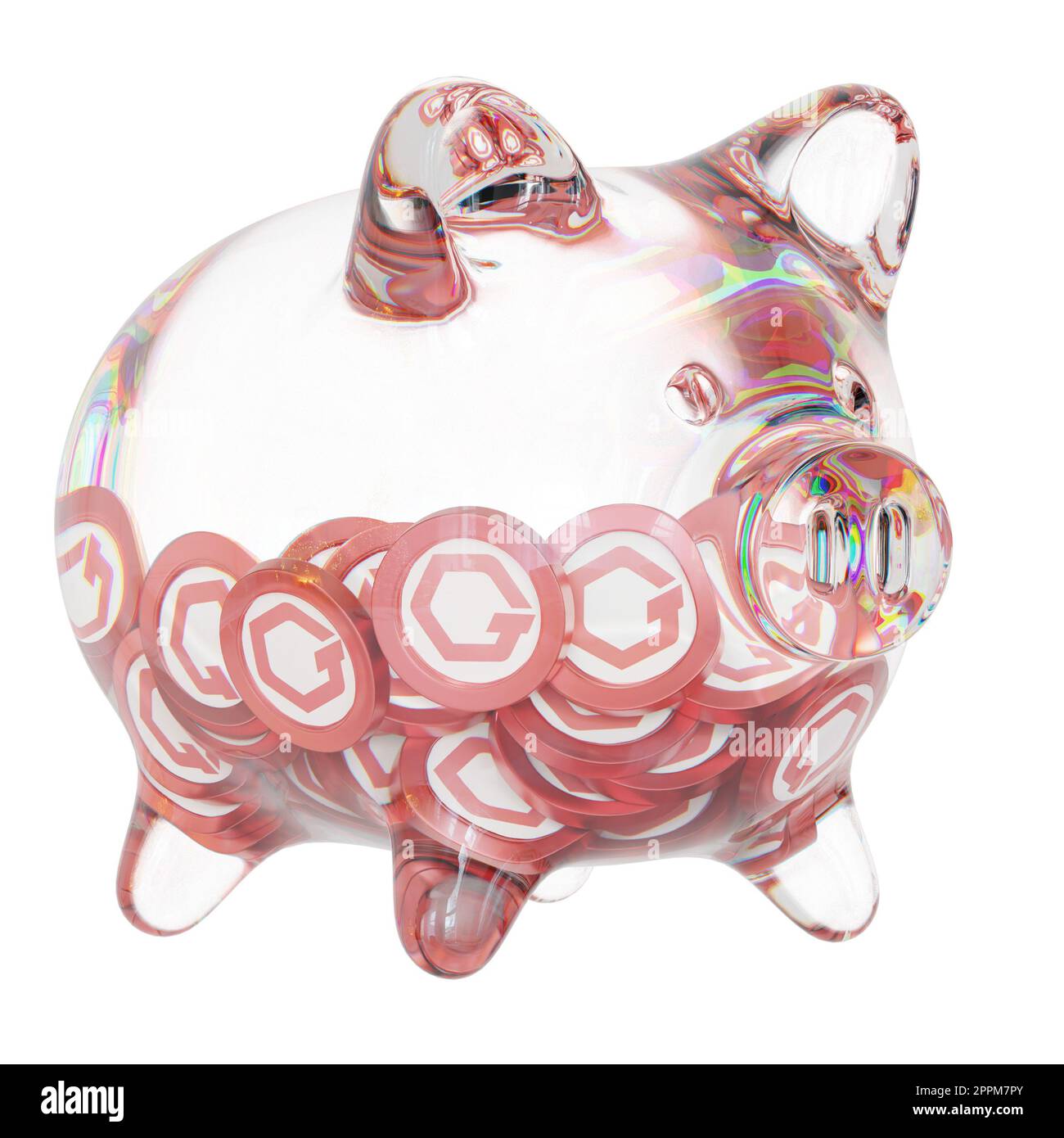 GateToken (GT) Clear Glass piggy bank with decreasing piles of crypto ...