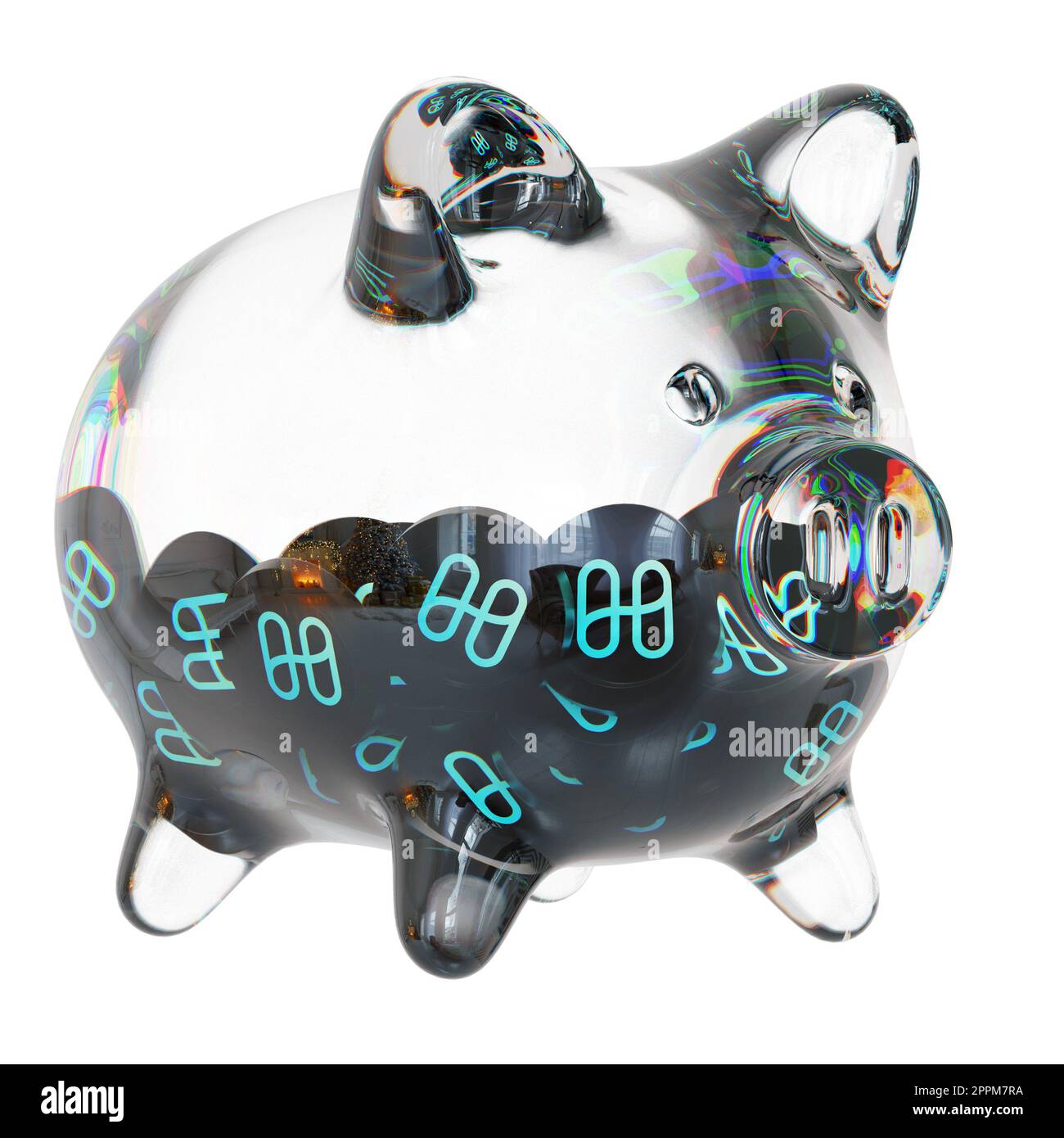 Harmony (ONE) Clear Glass piggy bank with decreasing piles of crypto ...
