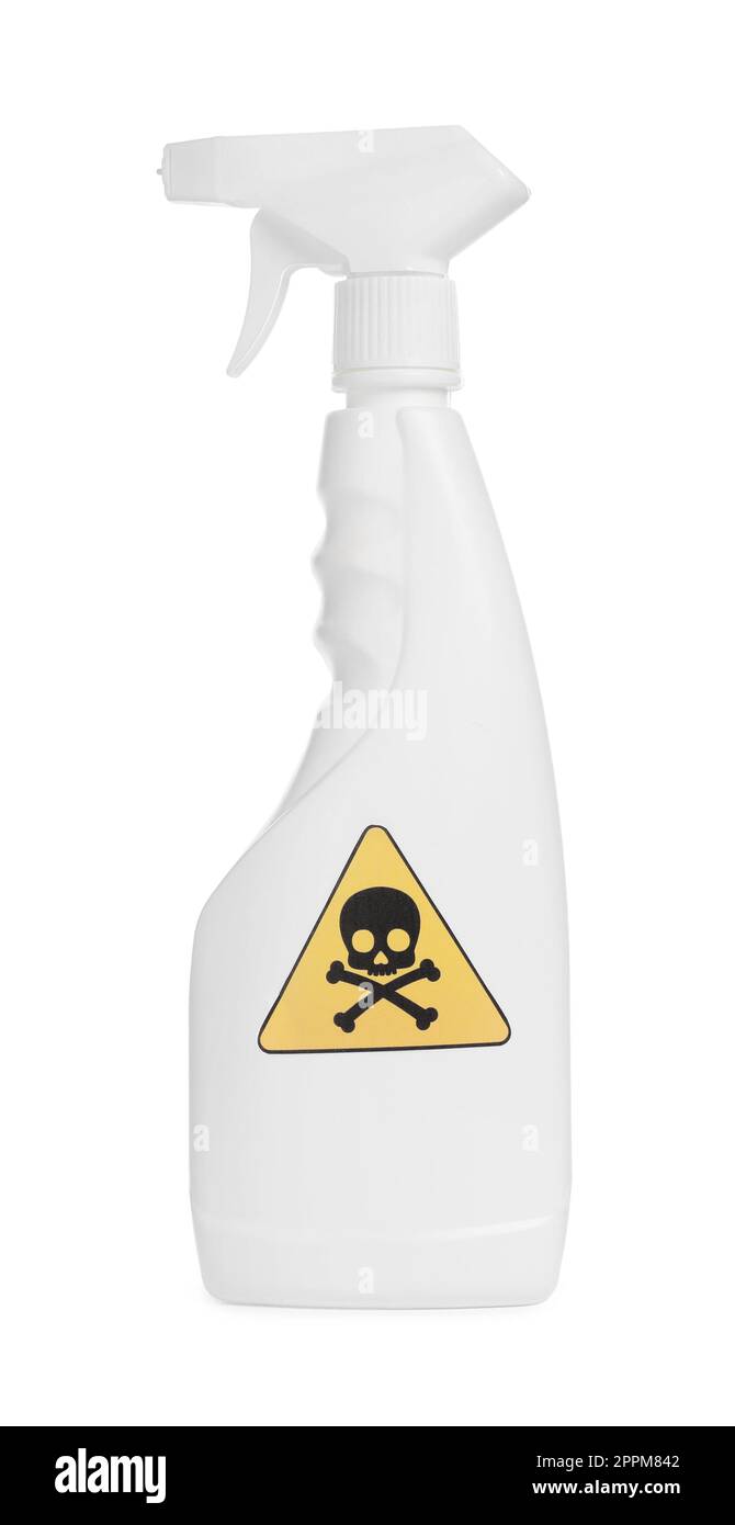Bottle of toxic household chemical with warning sign isolated on white Stock Photo Alamy