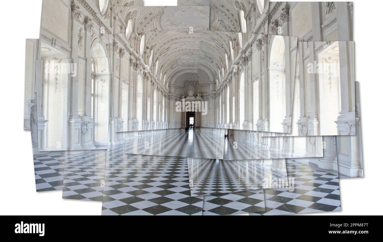 Creative picture of Reggia di Venaria Reale gallery - Italy. Luxury marbles in baroque Palace Stock Photo