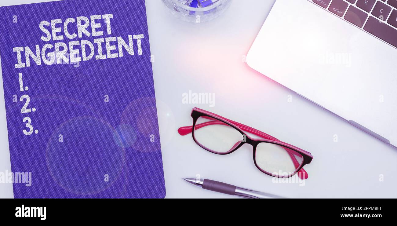 Conceptual caption Secret Ingredient. Word for special technique or