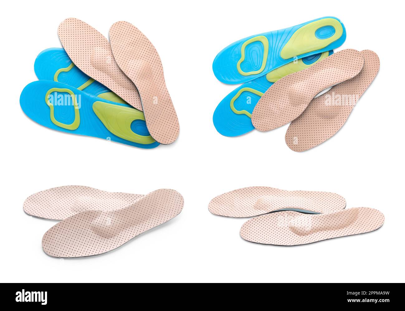 Set with different orthopedic insoles on white background Stock Photo ...
