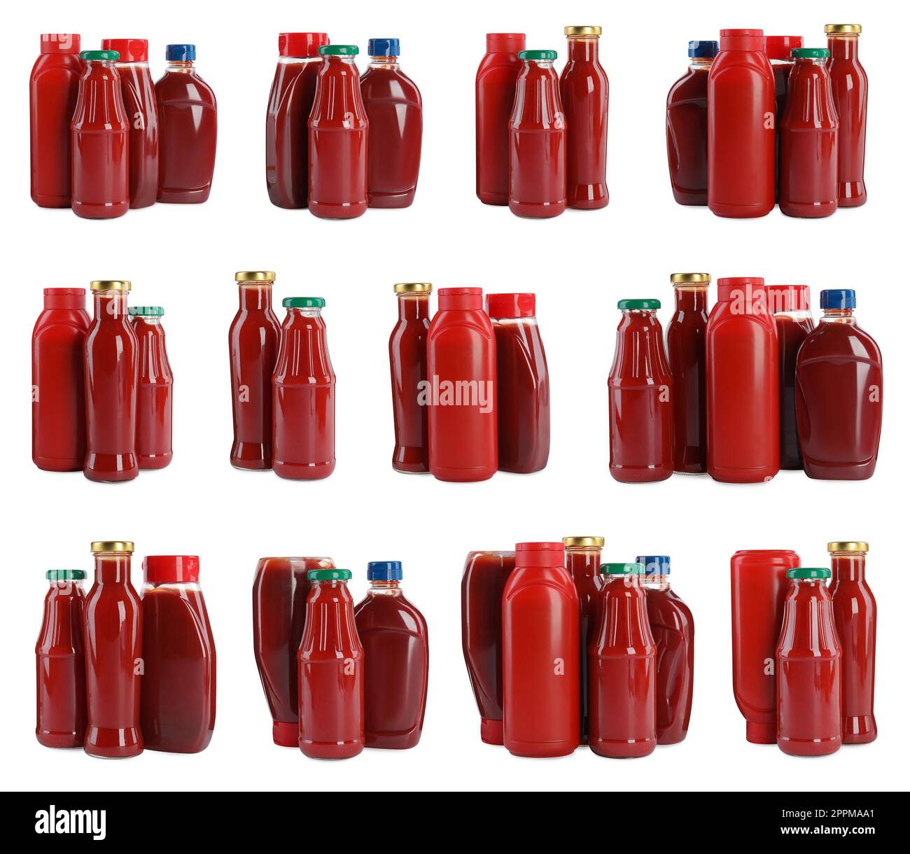 Set with different bottles of ketchup on white background Stock Photo ...