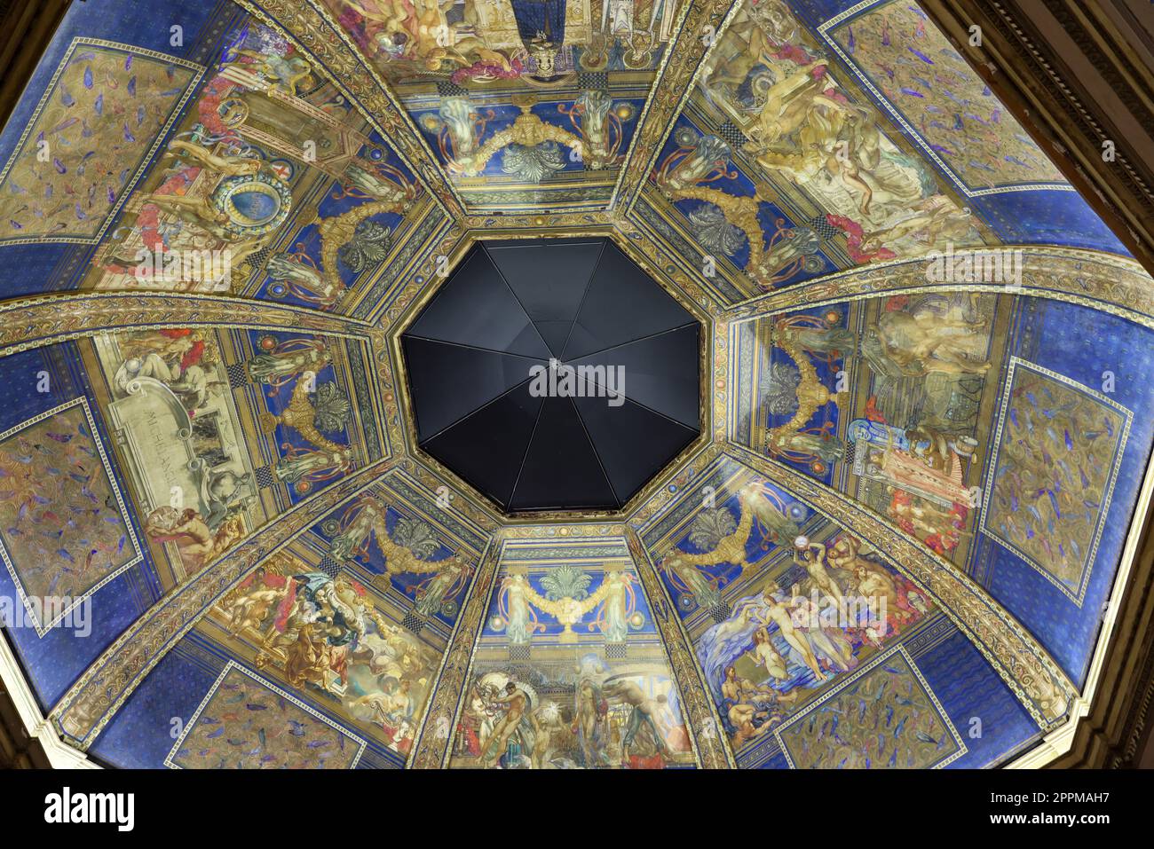 Decorated ceiling of the Biennale Central Pavilion located in Giardini in Venice. Italy Stock Photo