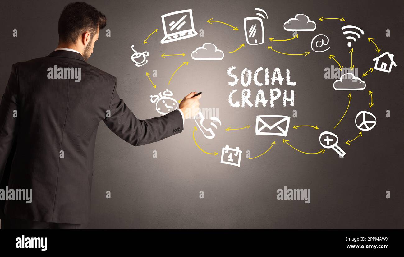 businessman drawing social media icons Stock Photo Alamy