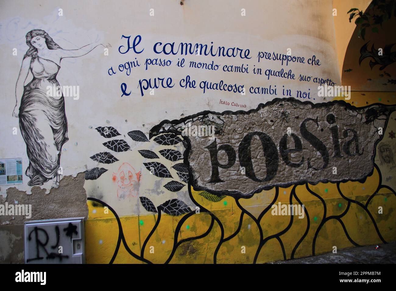 Poetry on the walls of the historic center of Salerno Stock Photo