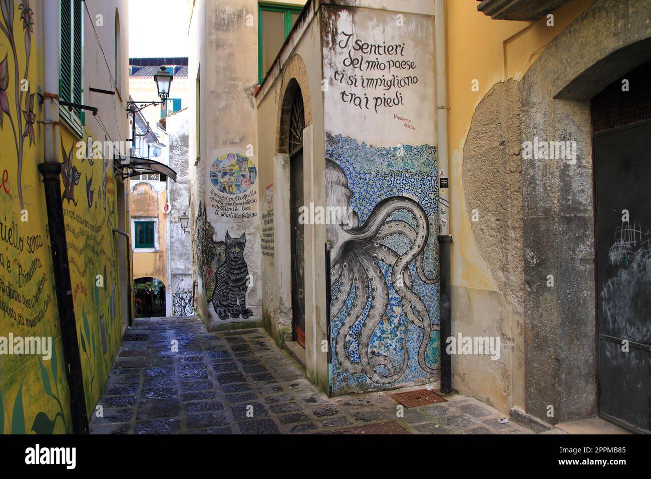 Poetry on the walls of the historic center of Salerno Stock Photo