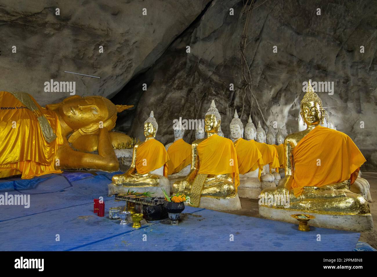 the Reclining Buddha Cave at the Wat Ao Noi near the City of Phrachuap Khiri Khan in the