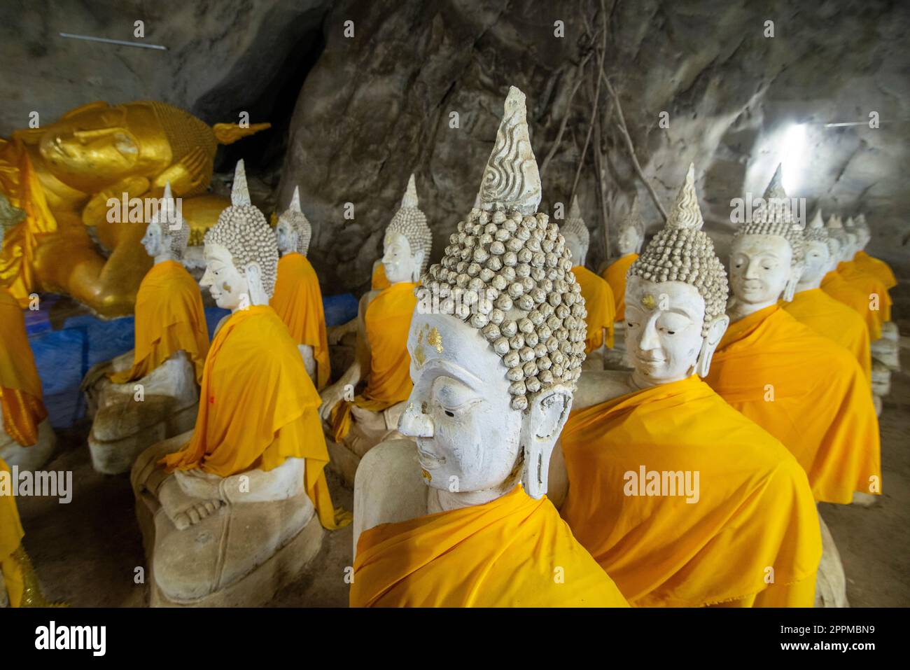the Reclining Buddha Cave at the Wat Ao Noi near the City of Phrachuap Khiri Khan in the