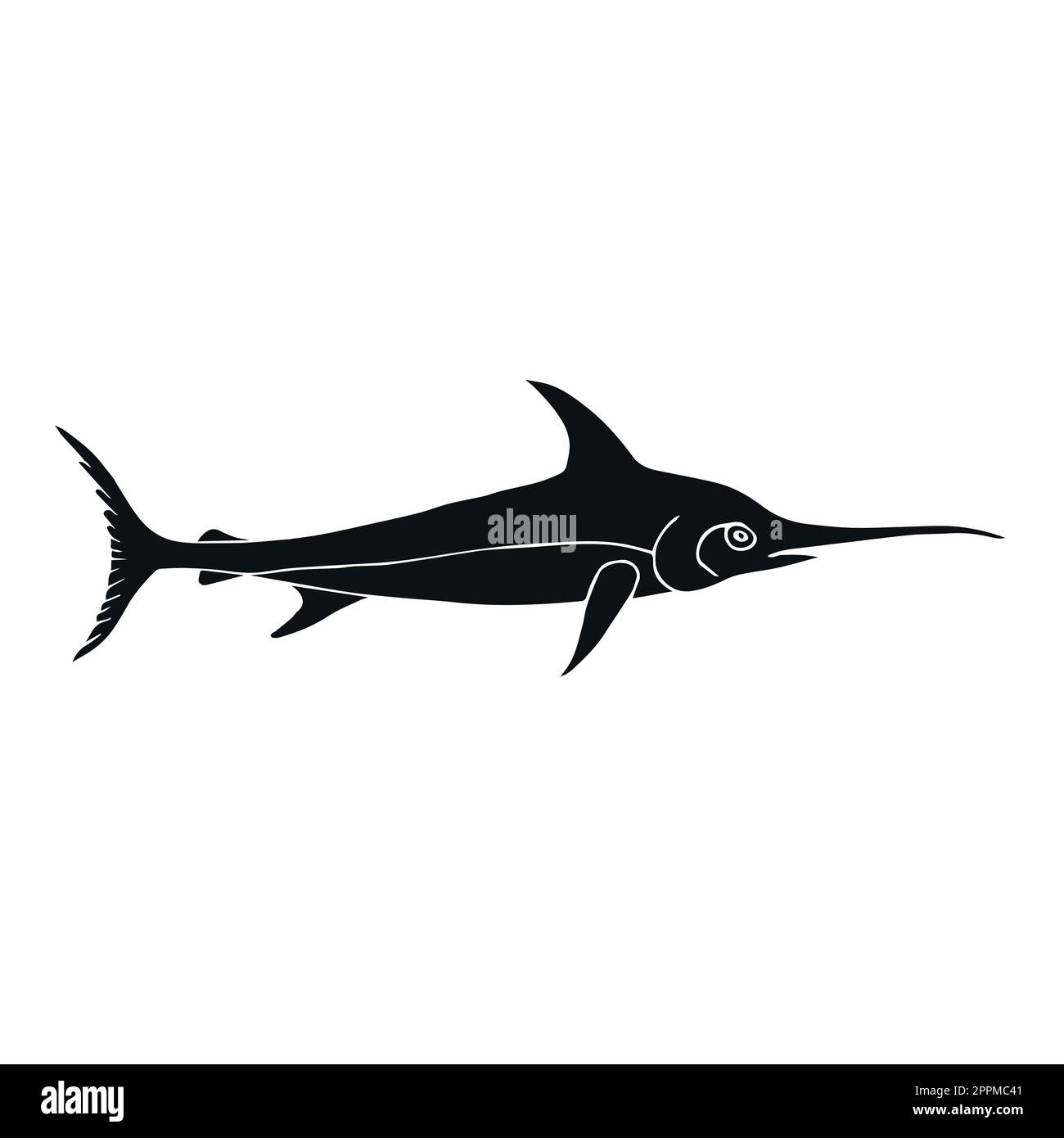 Vector hand drawn doodle sketch black swordfish isolated on white
