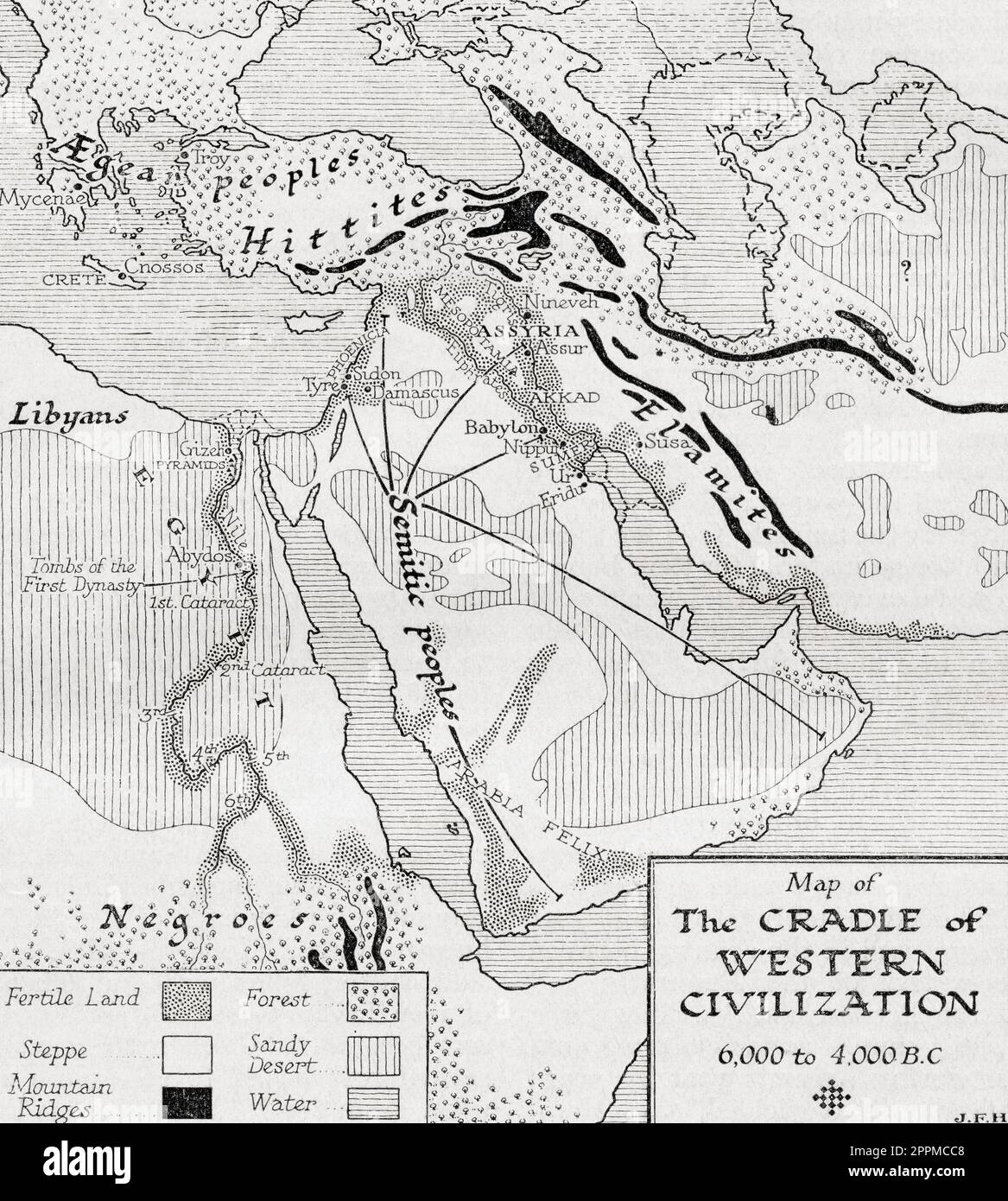 Map depicting the cradle of western civilization, 6,000 - 4,000 BC 