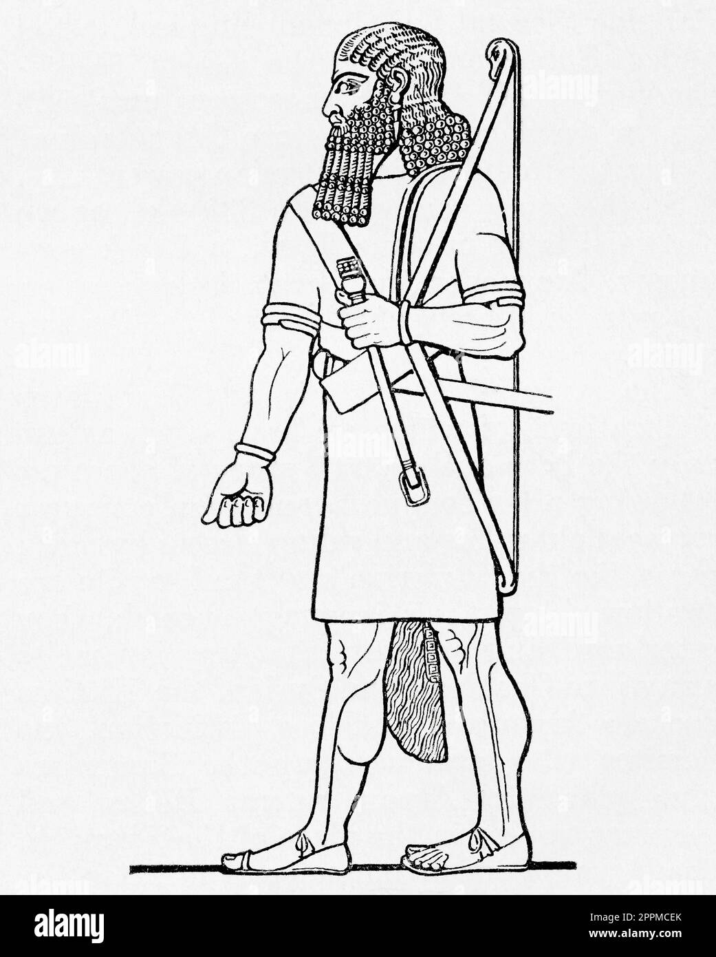 An Assyrian warrior.  From the book Outline of History by H.G. Wells, published 1920. Stock Photo