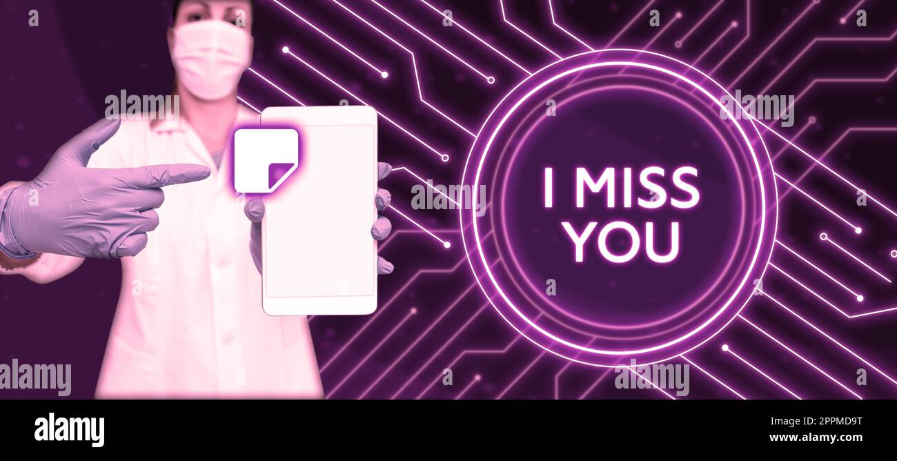 Text sign showing I Miss You. Internet Concept Feeling sad because you are not here anymore loving message Stock Photo