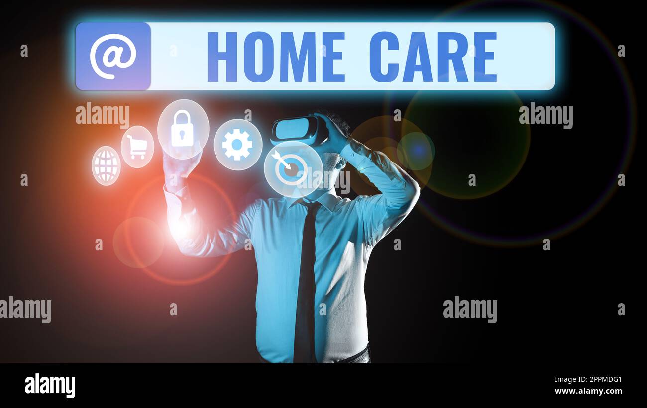 Text sign showing Home Care. Word for Place where people can get the best service of comfort rendered Stock Photo