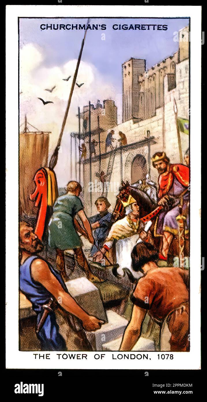 The Tower of London in 1078 - Vintage British Cigarette Card - Victorian  Era Stock Photo