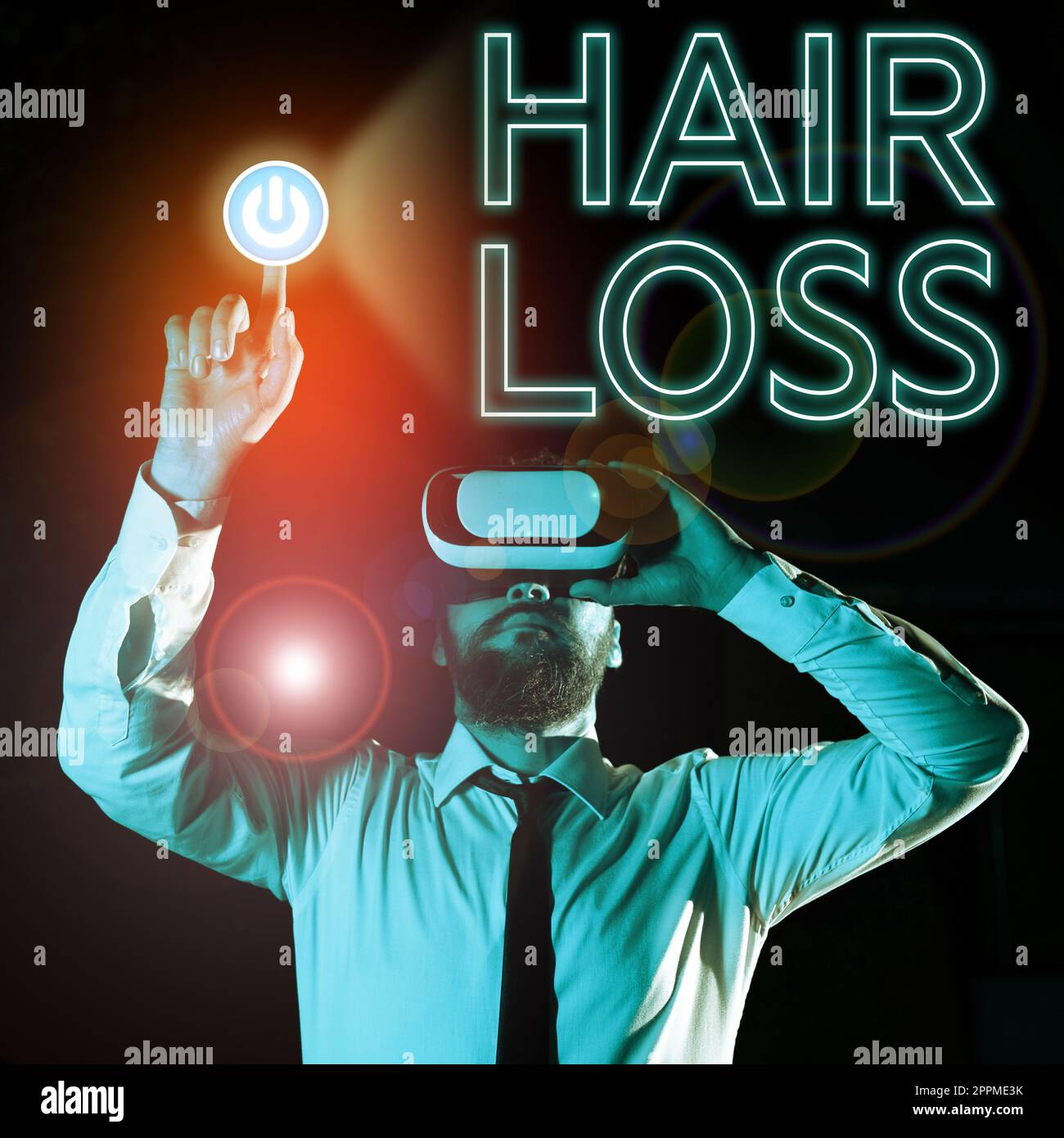 Text caption presenting Hair Loss. Internet Concept Loss of human hair from the head or any part of the body Balding Stock Photo