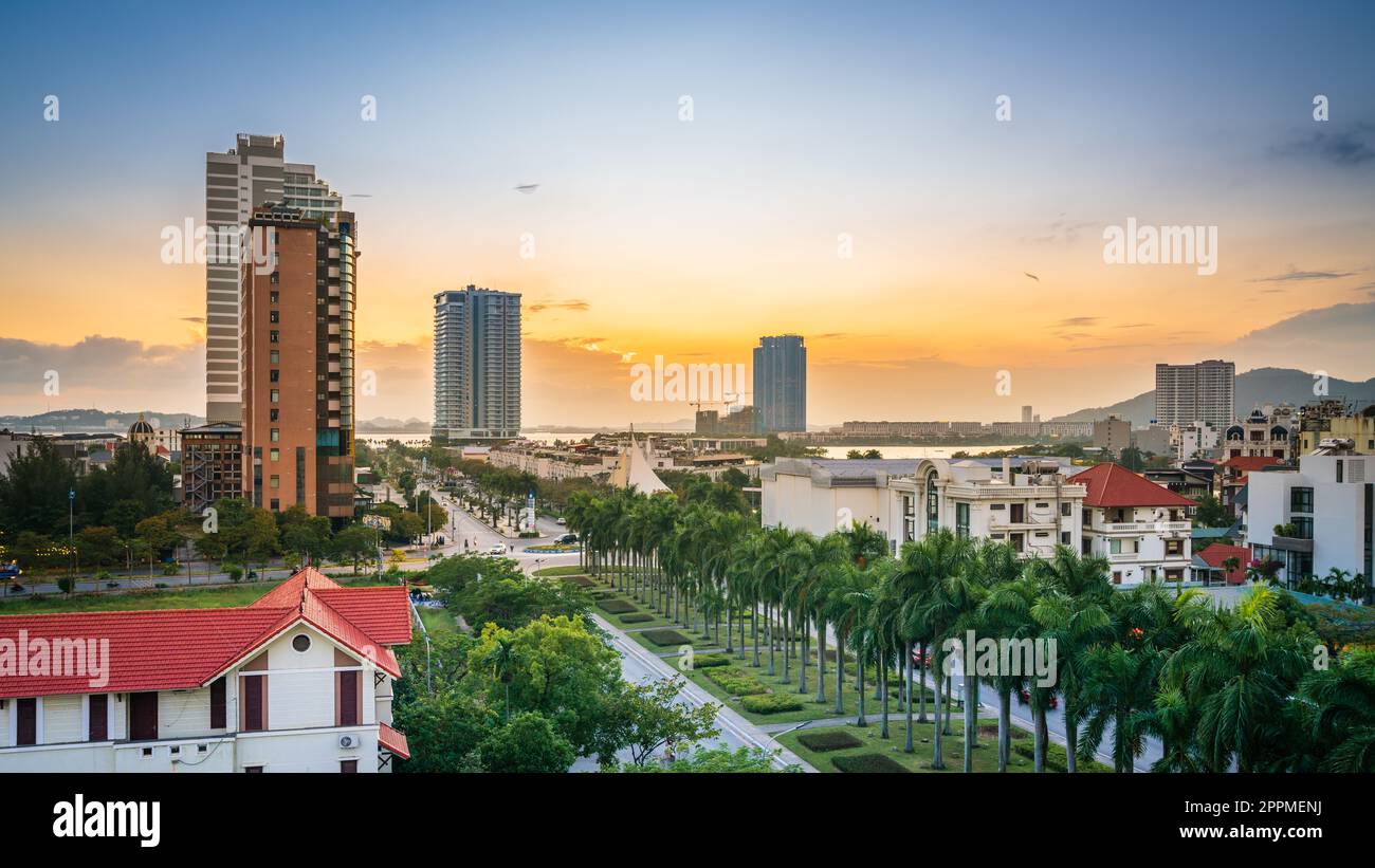 Rooftop view of the skyline of the resort city of Ha Long in Vietnam Stock Photo