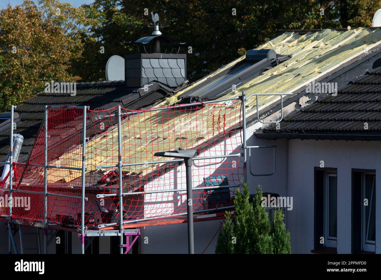 Aerial view of roof work done on a home Stock Photo Alamy