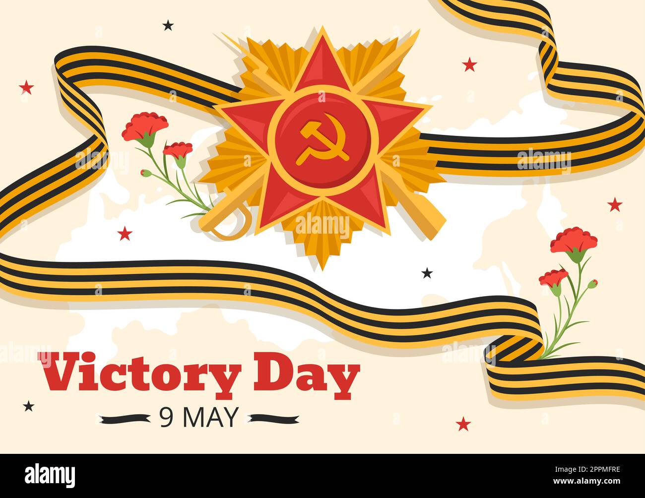 Russian Victory Day on May 9 Illustration with Medal Star Of The Hero and Great Patriotic War in Flat Cartoon Hand Drawn for Landing Page Templates Stock Photo