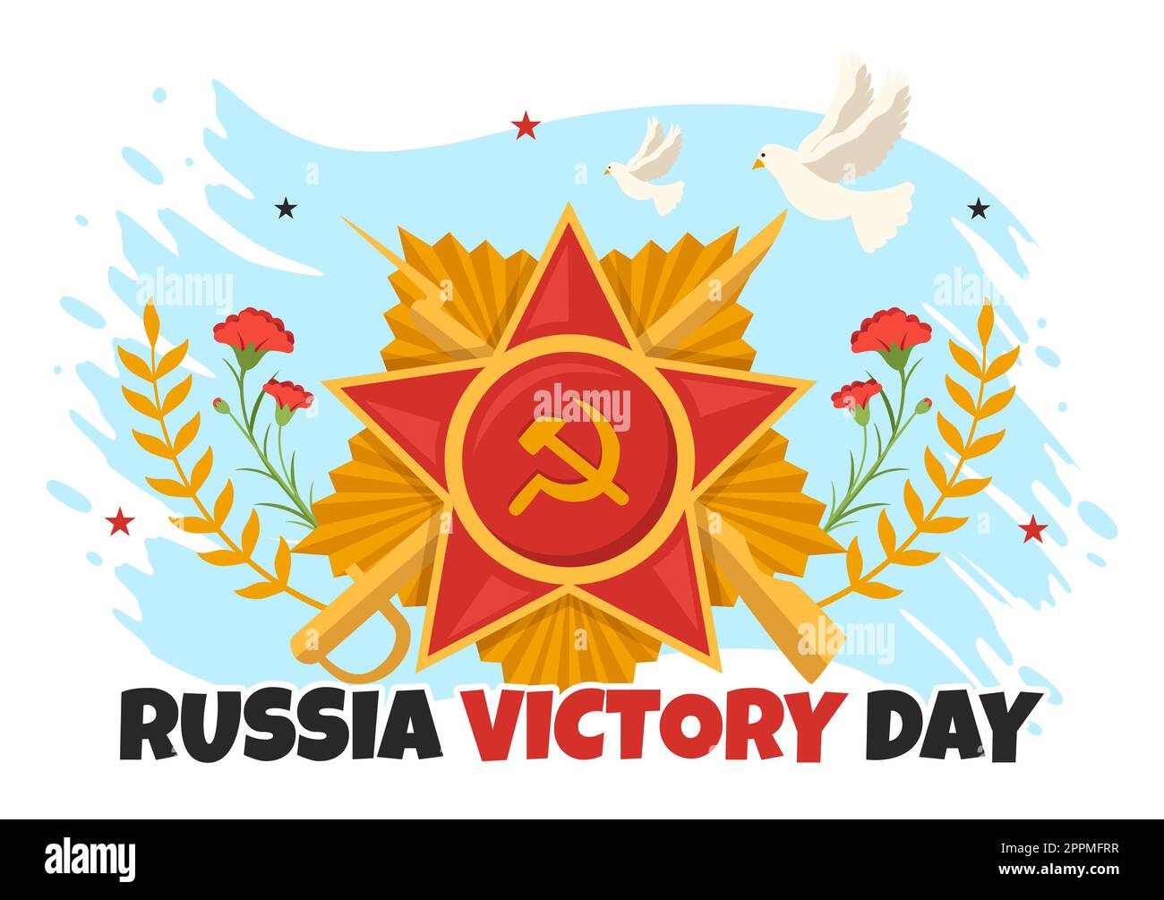 Russian Victory Day on May 9 Illustration with Medal Star Of The Hero and Great Patriotic War in Flat Cartoon Hand Drawn for Landing Page Templates Stock Photo