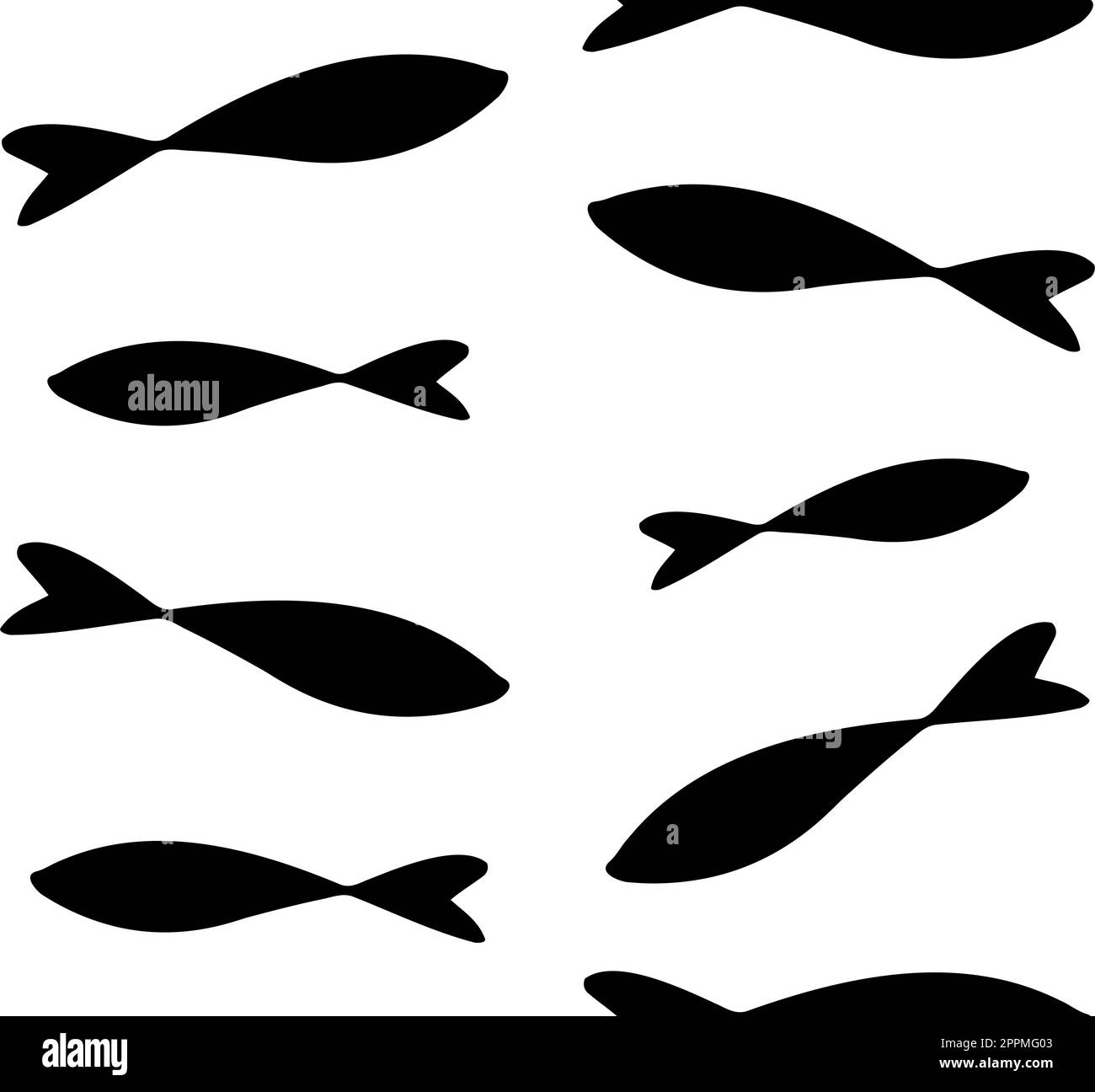 Vector seamless pattern of hand drawn sketch doodle fish silhouette ...