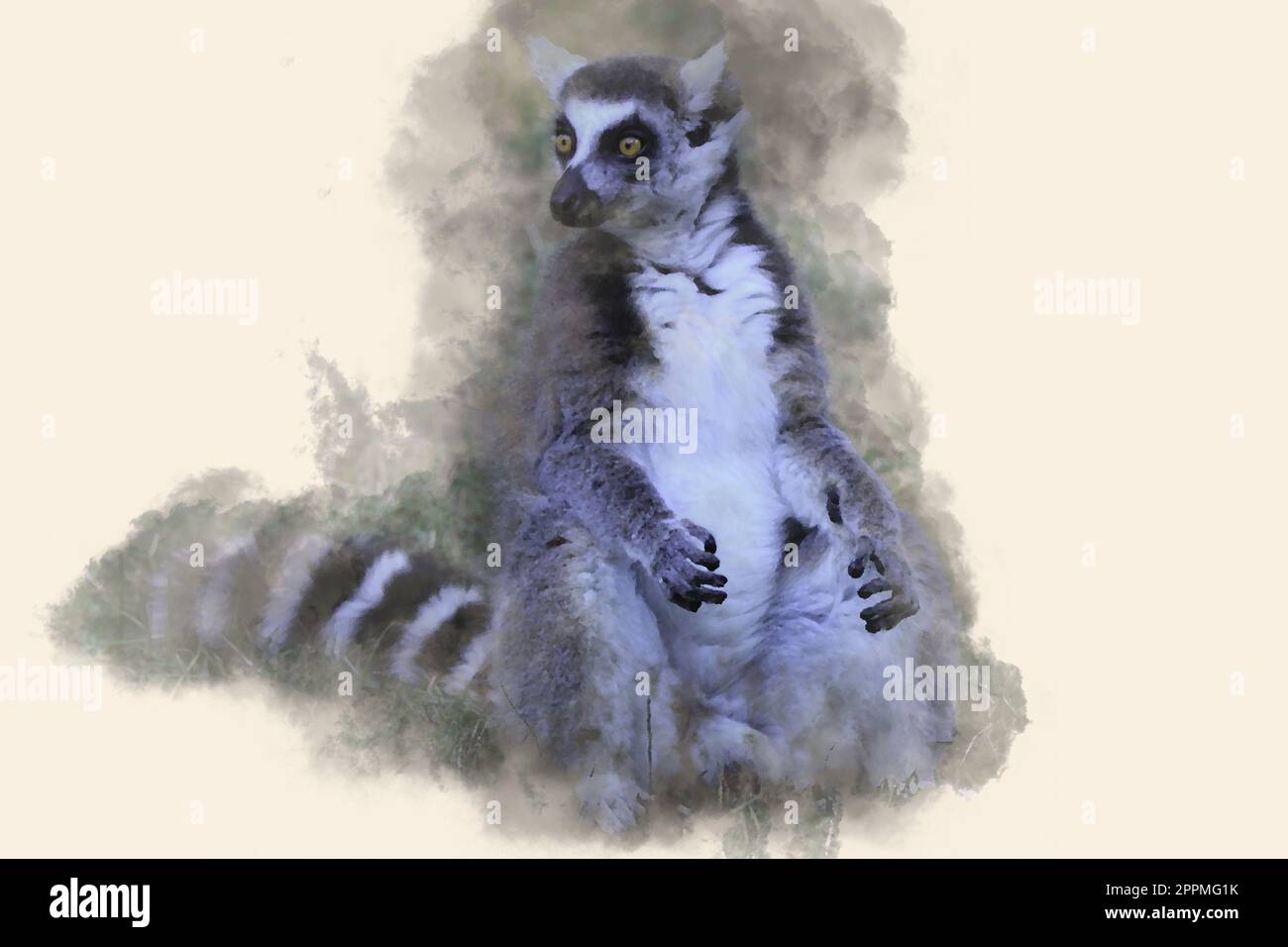 lemur painted with paints - artistic painting with water paints Stock Photo