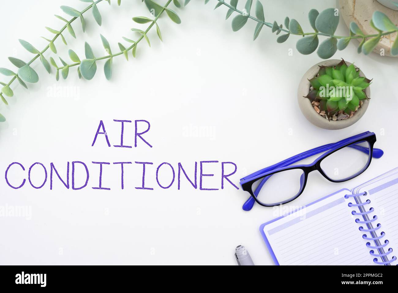 Sign displaying Air Conditioner. Word for apparatus for washing air and controlling its humidity and temperature Stock Photo