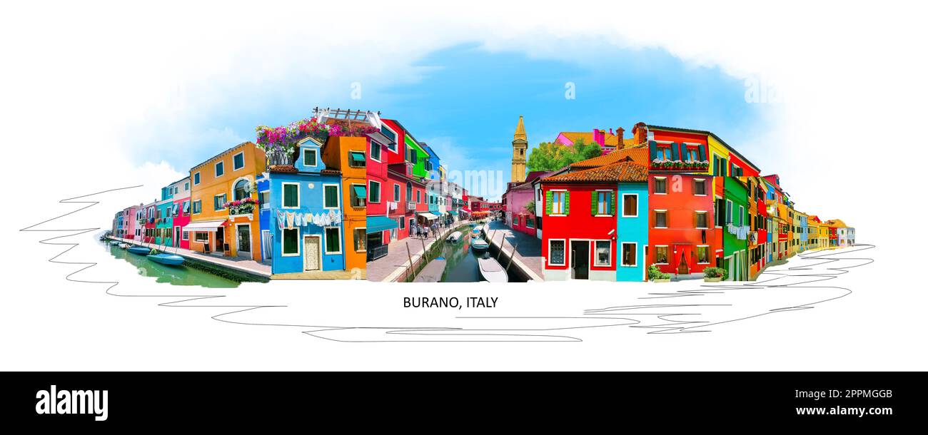 Collage of Burano, Venice Stock Photo
