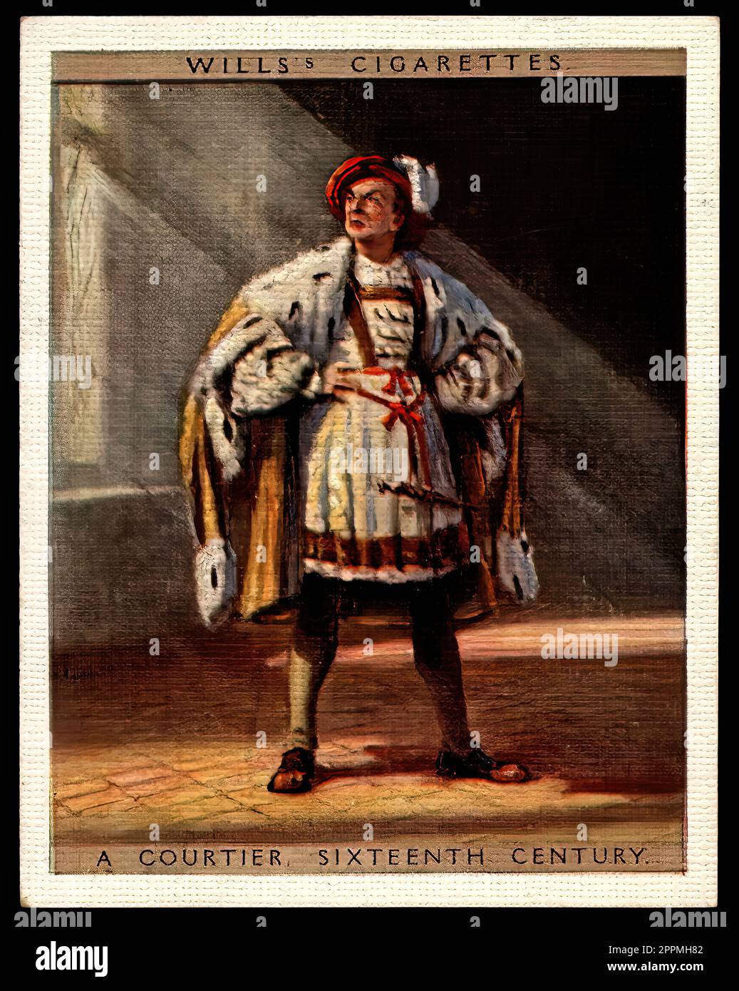 Courtier's Costume, 16th Century - Vintage British Cigarette Card - Victorian Era Stock Photo