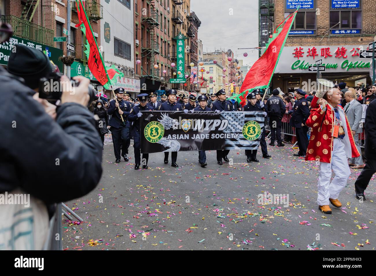 NYPD Asian Jade Society parading in Chinatown, New York, USA Stock