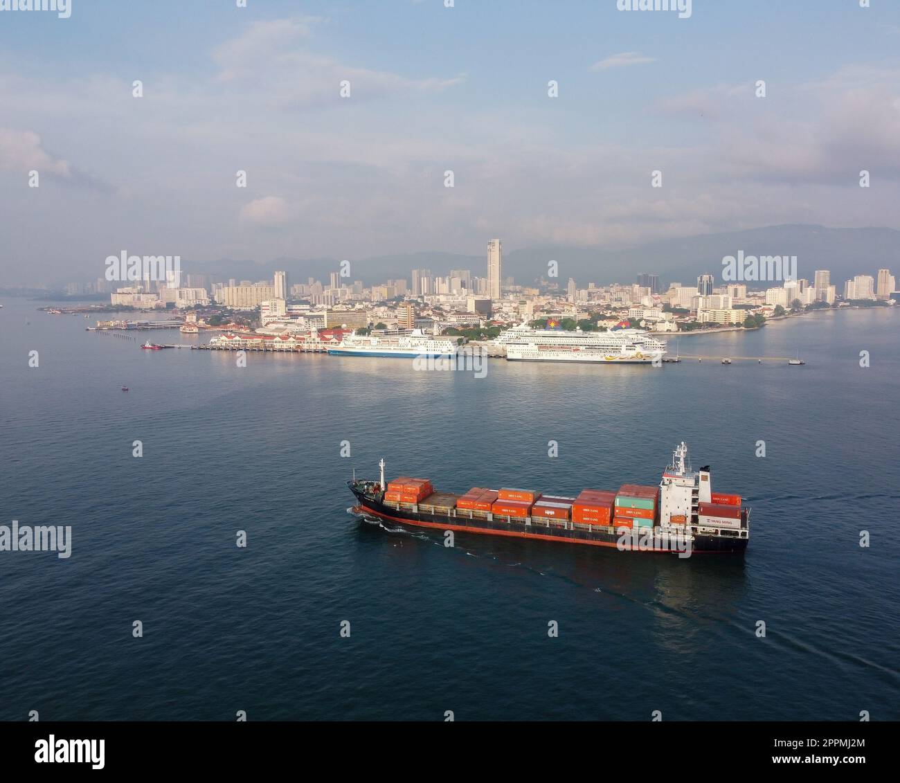 Container ship arrive the Penang Sea in morning Stock Photo - Alamy