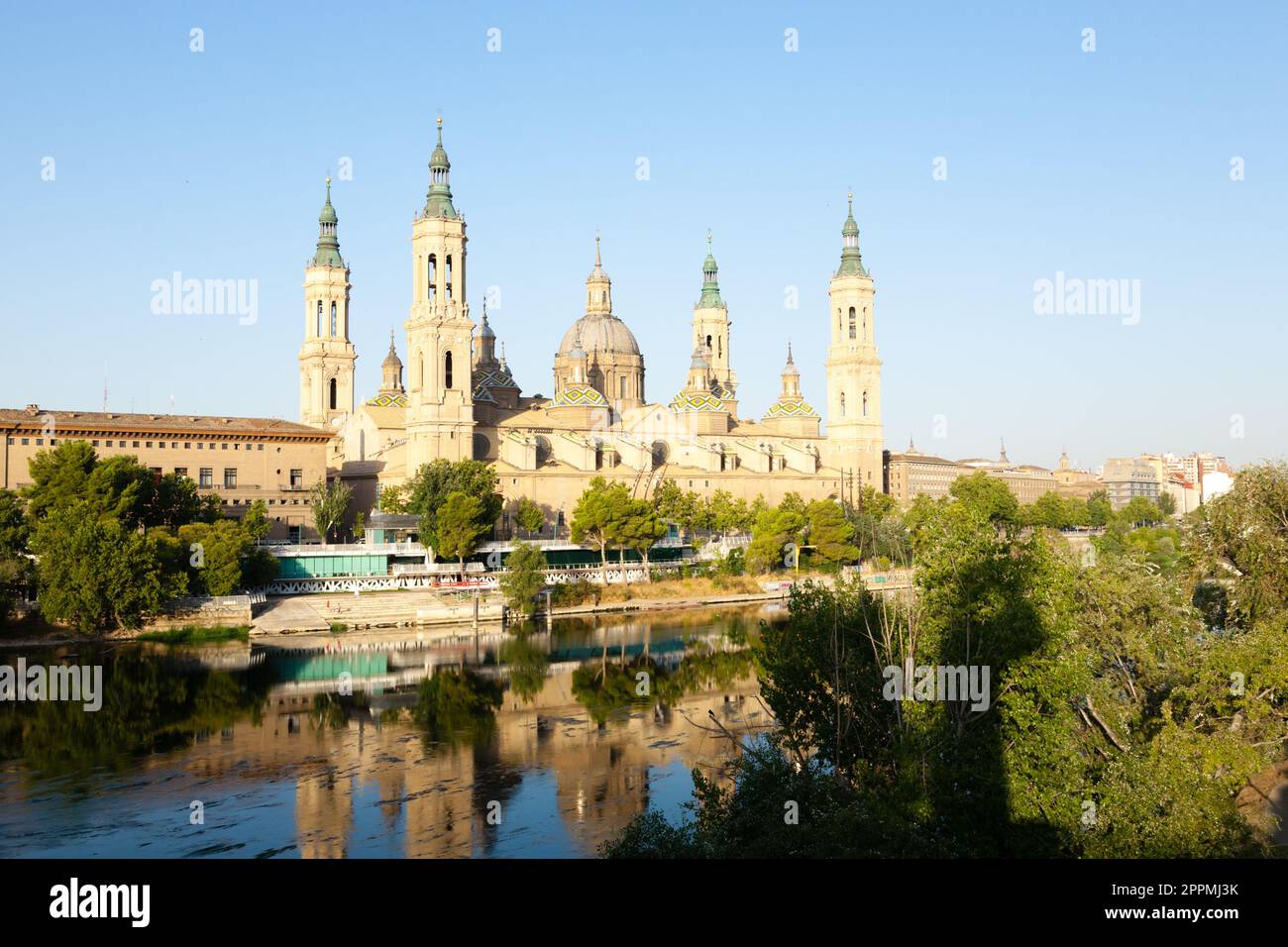Saragossa city day view, Spain. Zaragoza cathedral. Stock Photo