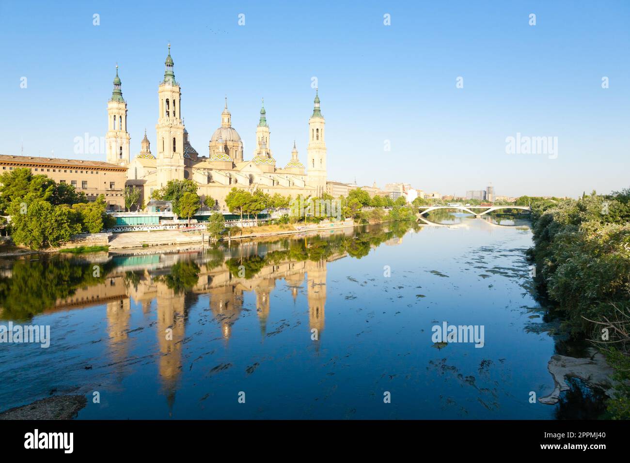Saragossa city day view, Spain. Zaragoza cathedral. Stock Photo