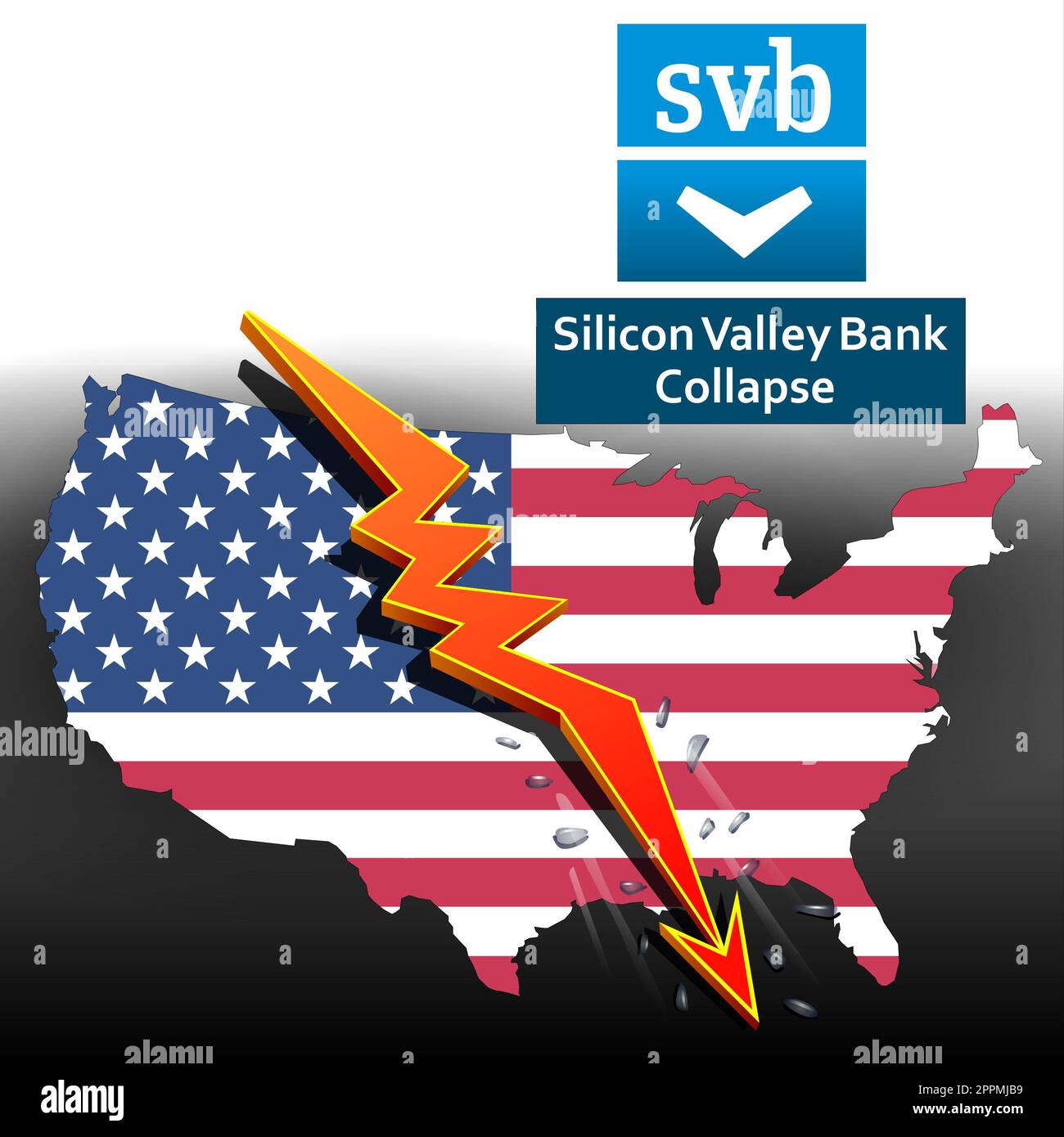 Silicon Valley Bank Collapse - Graphics - American Flag, Line Chart showing downwards Stock Photo