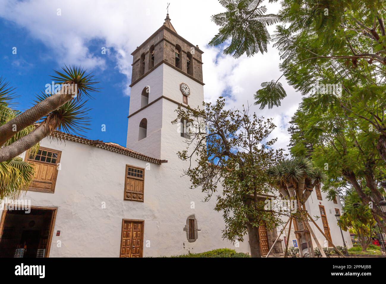Iglesia de San Marcos with bell tower in Icod Stock Photo