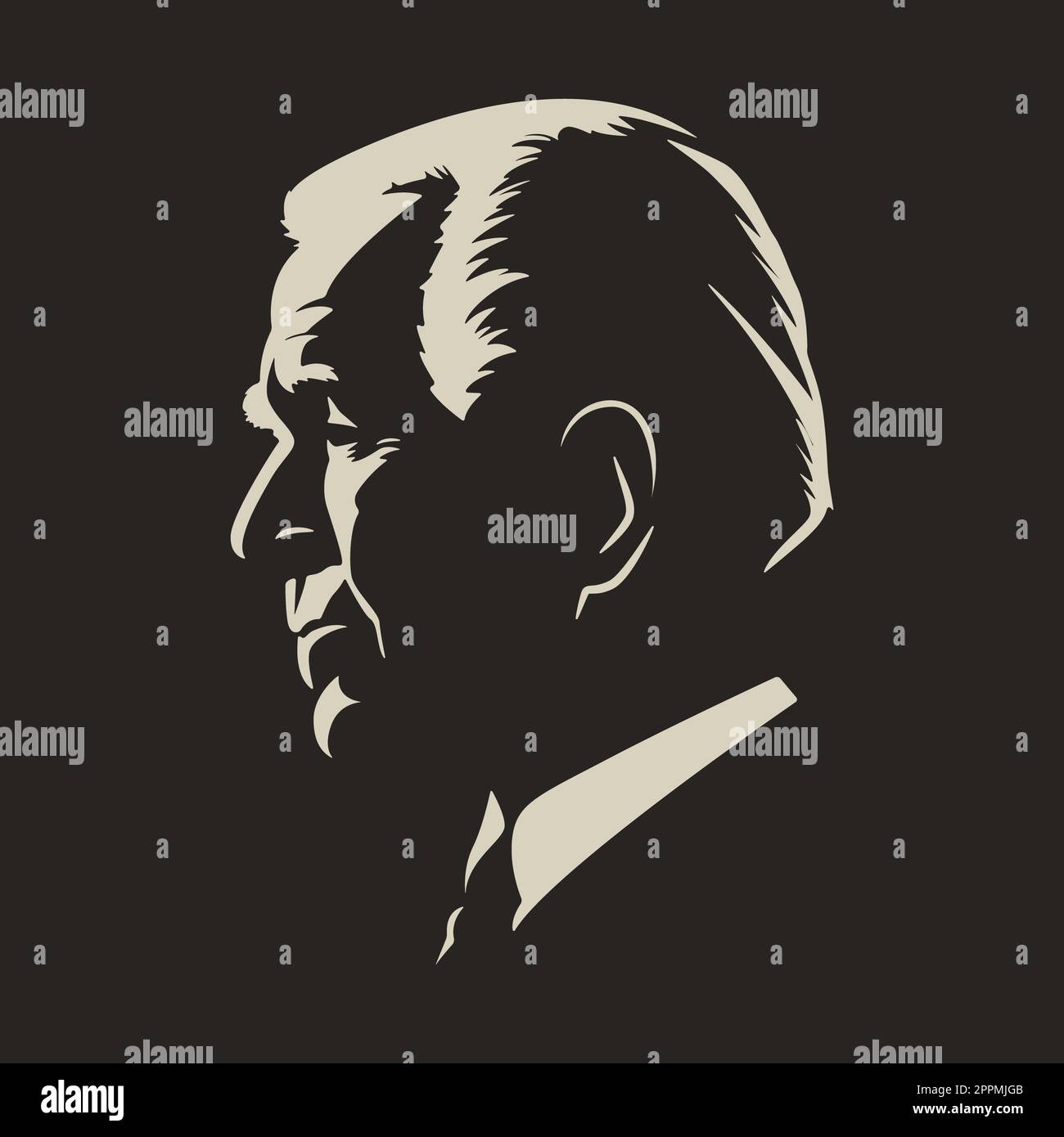 Georgia. March 13, 2023: Black and White Silhouette Portrait of Joe Biden. US President on Black Background. Side View. Vector Illustration Stock Photo