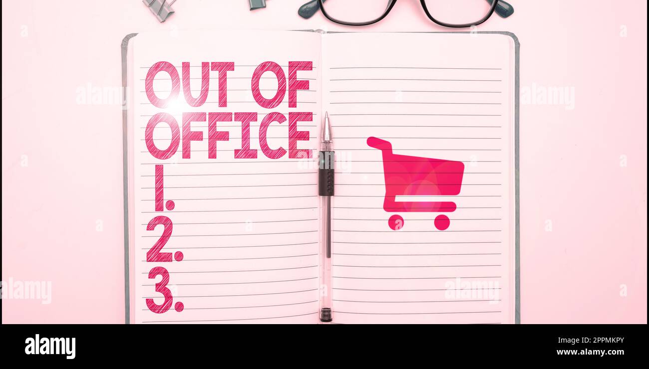 Hand writing sign Out Of Office. Concept meaning Outside the job Nobody