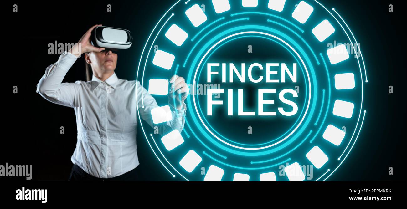 Conceptual caption Fincen Files. Business approach Transactions in financial assets and liabilities Stock Photo