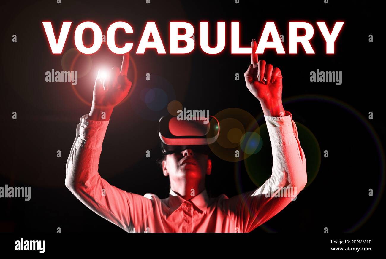 Hand writing sign Vocabulary. Word Written on collection of words and ...