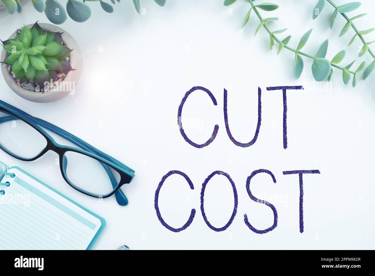 Handwriting text Cut Cost, Word Written on Measures implemented to