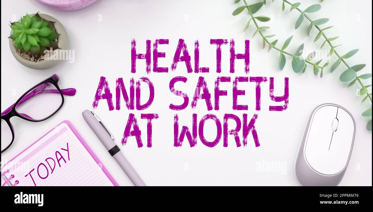 Text caption presenting Health And Safety At Work. Word Written on Secure procedures prevent accidents avoid danger Stock Photo