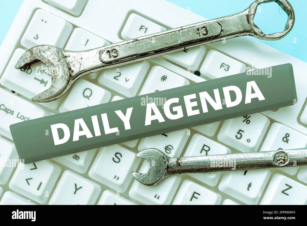 Conceptual display Daily Agenda. Business overview To do list of items be discussed daily or at formal important meeting Stock Photo