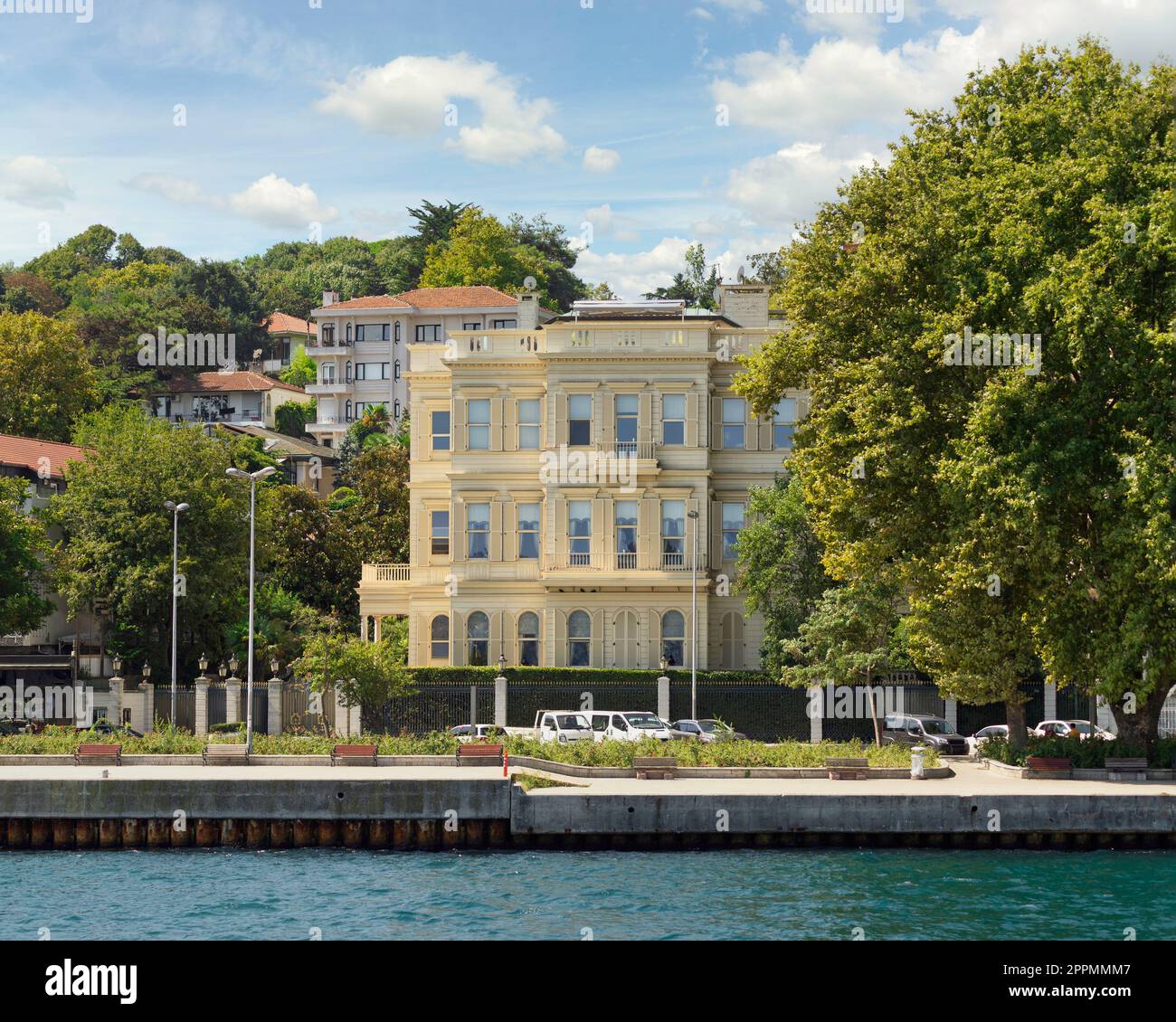 Traditional buildings of the European side of Bosphorus strait, Istanbul, Turkey Stock Photo
