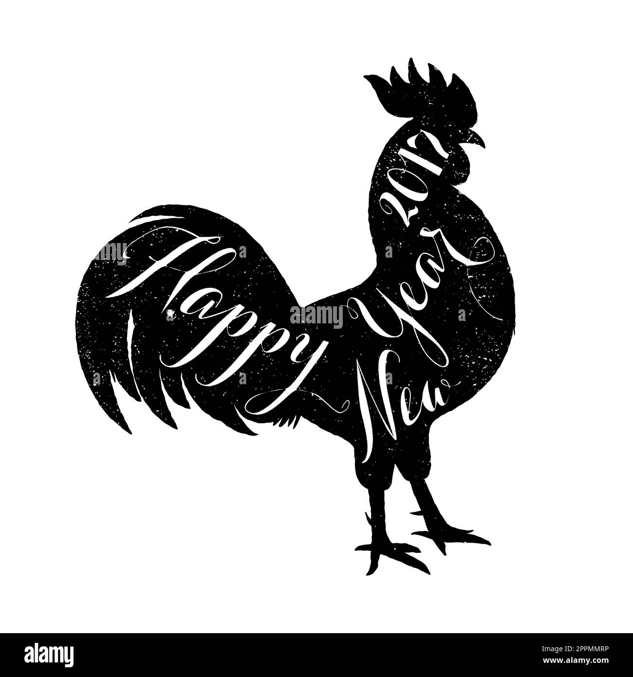 Lettering congratulation on the rooster s body, symbol of 2017. Print ...