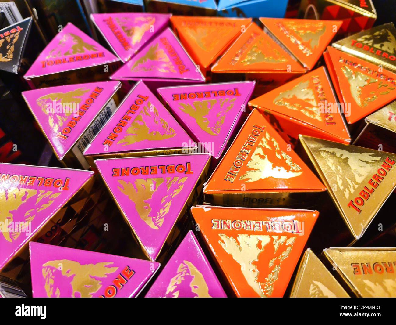Kiel, Germany - 21.March 2023: Colourful packs of Toblerone brand ...