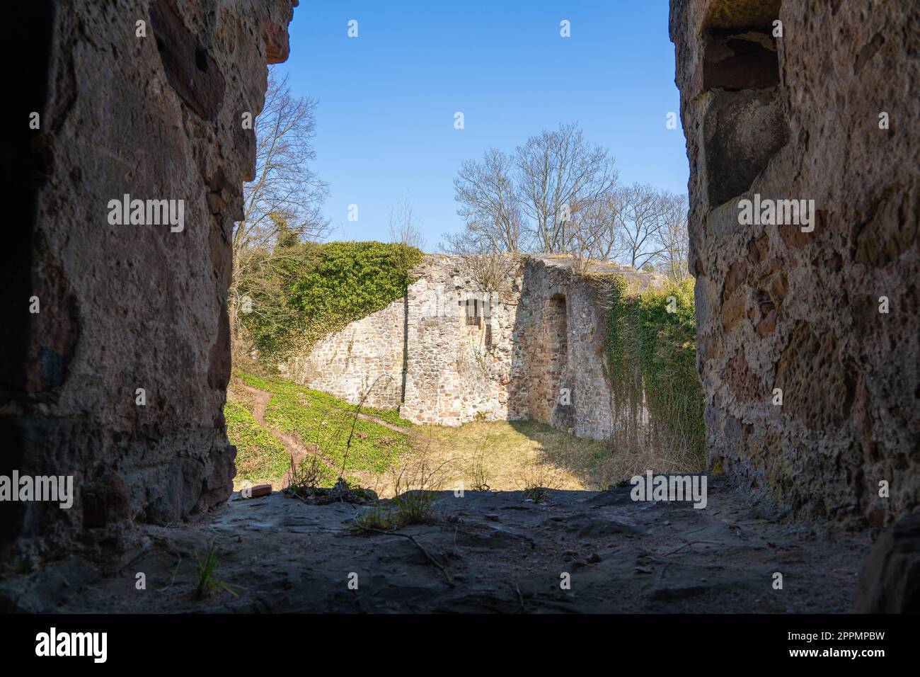View through the window of the Wallenstein Castle ruins in Hesse
