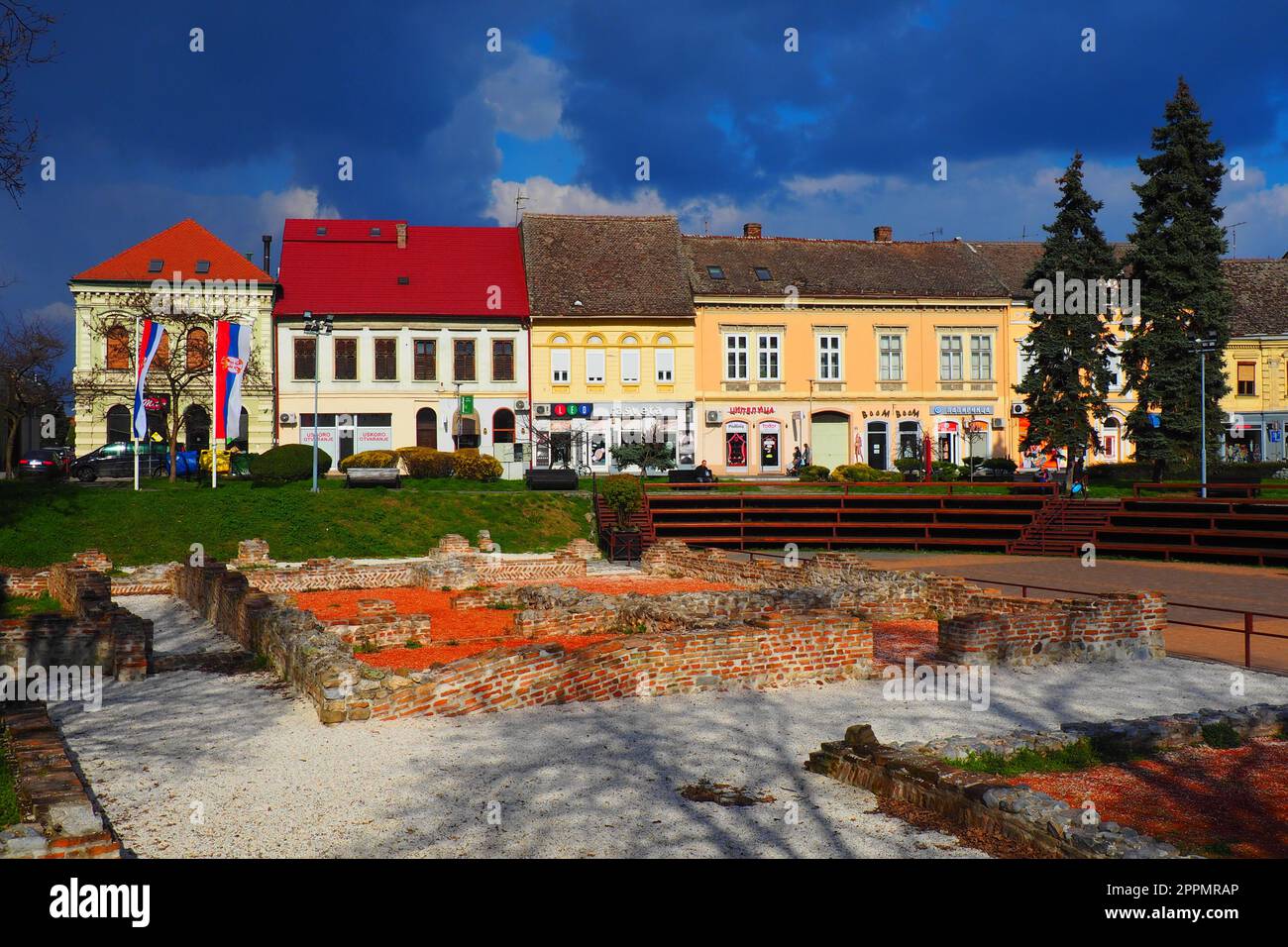 Sremska Mitrovica, Serbia, March 16, 2023 Zitni trg historical square