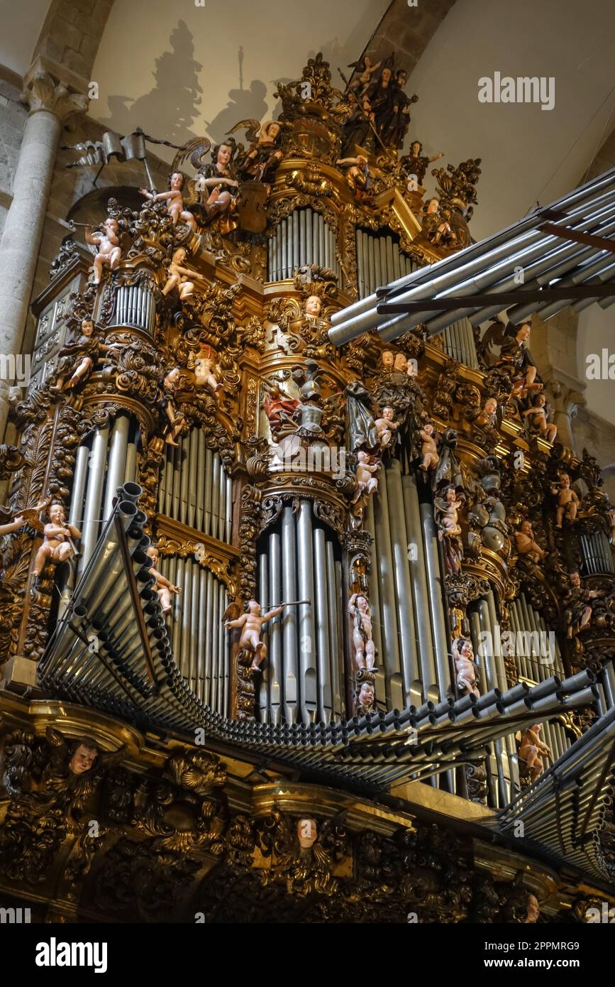 Organ of the Santiago de Compostela Cathedral, Galicia, Spain Stock Photo