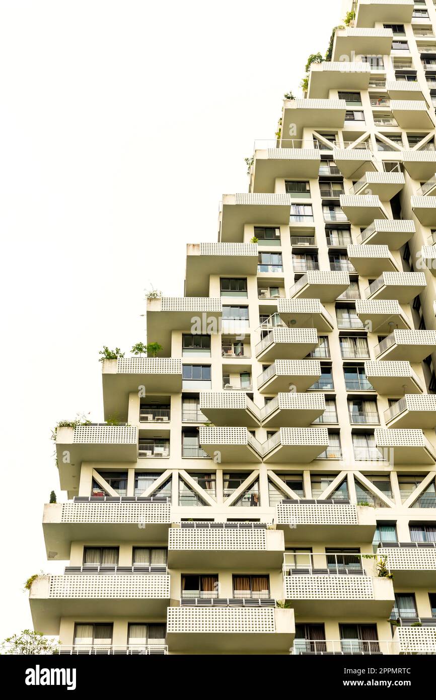 Sky Habitat residential complex, located in Bishan, Singapore.  These  architectural landmark designed by famous architect Moshe Safdie. Stock Photo